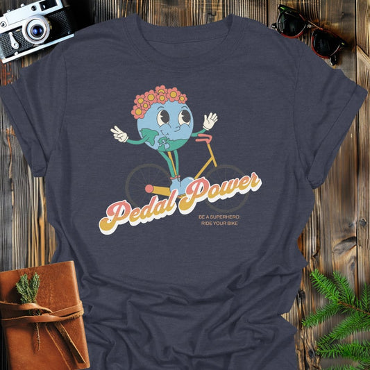 Pedal Power Earth T-Shirt In Dark Heather / S Lightweight adventure tee for outdoor lovers Perfect for hiking camping or road trips Made from soft breathable cotton for all-day comfort Ideal for nature lovers and adventurers FAYO Threads outdoor apparel remember Fun Awaits You Outside