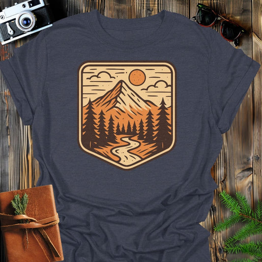 Retro Mountain River T-Shirt In S / Dark Heather Lightweight adventure tee for outdoor lovers Perfect for hiking camping or road trips Made from soft breathable cotton for all-day comfort Ideal for nature lovers and adventurers FAYO Threads outdoor apparel remember Fun Awaits You Outside