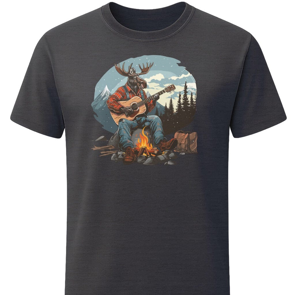 Snowy Moose Mountain Jam T-Shirt In S / Dark Heather Lightweight adventure tee for outdoor lovers Perfect for hiking camping or road trips Made from soft breathable cotton for all-day comfort Ideal for nature lovers and adventurers FAYO Threads outdoor apparel remember Fun Awaits You Outside