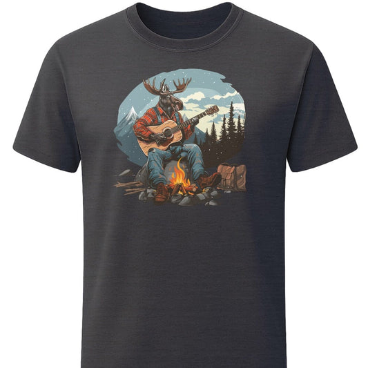 Snowy Moose Mountain Jam T-Shirt In S / Dark Heather Lightweight adventure tee for outdoor lovers Perfect for hiking camping or road trips Made from soft breathable cotton for all-day comfort Ideal for nature lovers and adventurers FAYO Threads outdoor apparel remember Fun Awaits You Outside