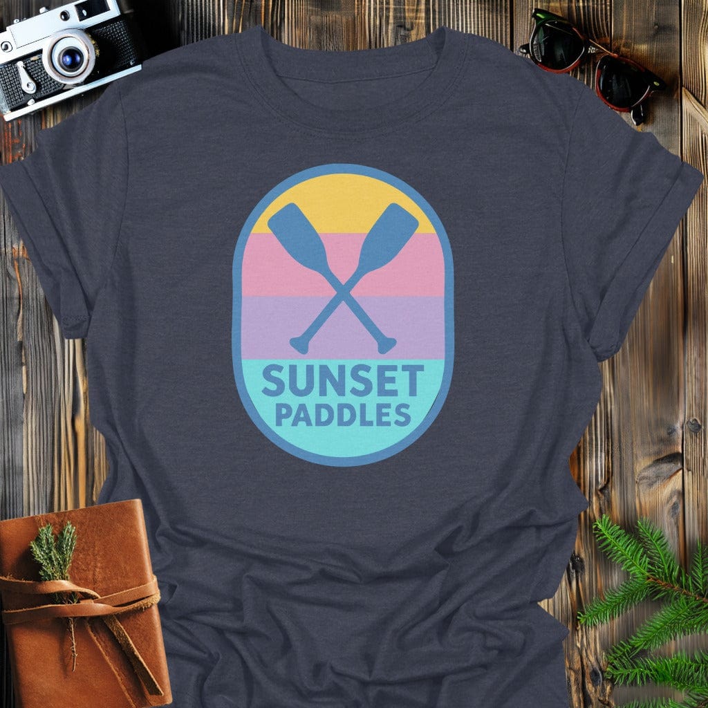 Sunset Paddles T-Shirt In S / Dark Heather Lightweight adventure tee for outdoor lovers Perfect for hiking camping or road trips Made from soft breathable cotton for all-day comfort Ideal for nature lovers and adventurers FAYO Threads outdoor apparel remember Fun Awaits You Outside