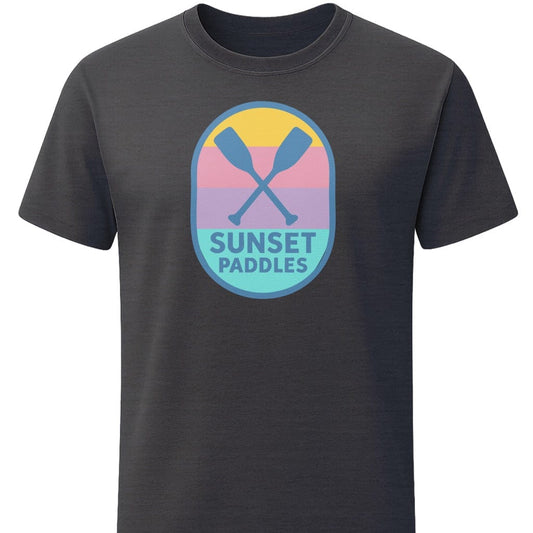 Sunset Paddles T-Shirt In S / Dark Heather Lightweight adventure tee for outdoor lovers Perfect for hiking camping or road trips Made from soft breathable cotton for all-day comfort Ideal for nature lovers and adventurers FAYO Threads outdoor apparel remember Fun Awaits You Outside