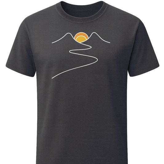 Sunset Path T-Shirt In S / Dark Heather Lightweight adventure tee for outdoor lovers Perfect for hiking camping or road trips Made from soft breathable cotton for all-day comfort Ideal for nature lovers and adventurers FAYO Threads outdoor apparel remember Fun Awaits You Outside