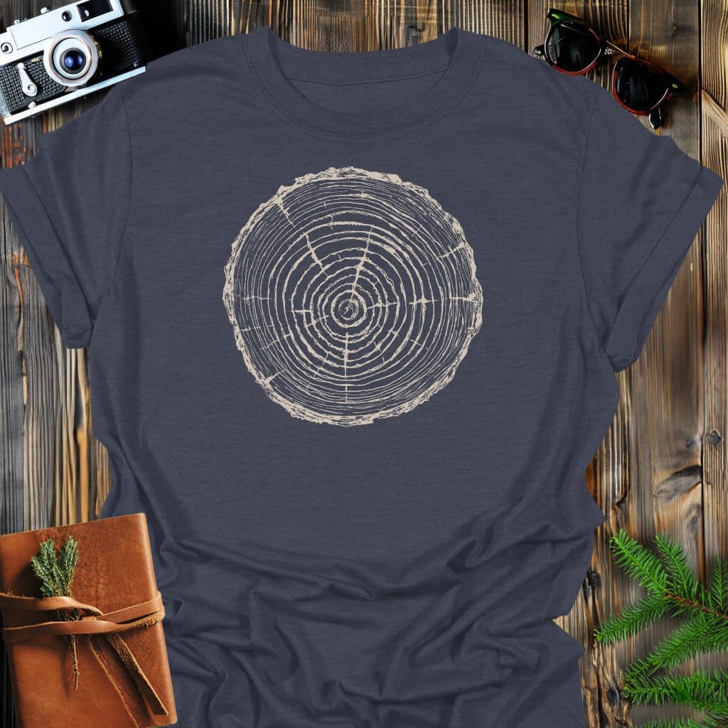 Tree Rings T-Shirt In Dark Heather / S Lightweight adventure tee for outdoor lovers Perfect for hiking camping or road trips Made from soft breathable cotton for all-day comfort Ideal for nature lovers and adventurers FAYO Threads outdoor apparel remember Fun Awaits You Outside