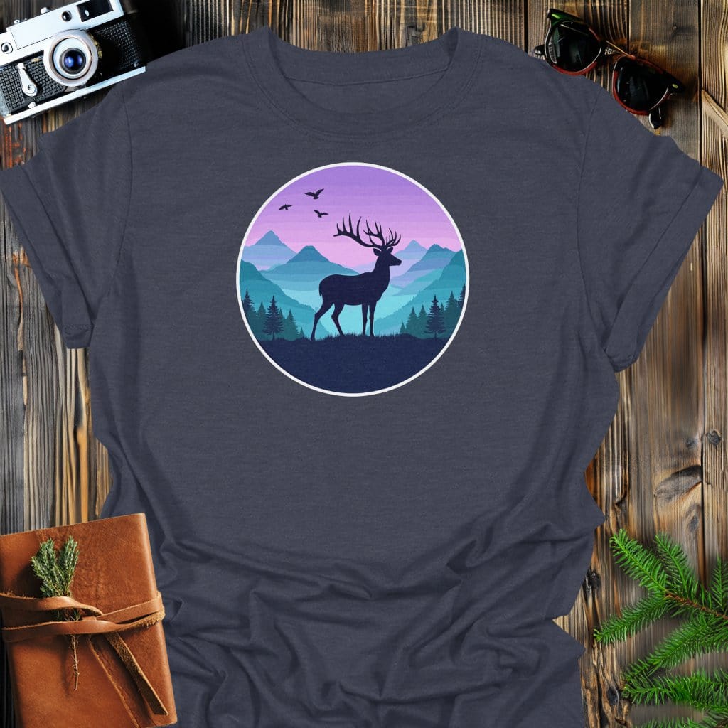 Twilight Buck T-Shirt In Dark Heather / S Lightweight adventure tee for outdoor lovers Perfect for hiking camping or road trips Made from soft breathable cotton for all-day comfort Ideal for nature lovers and adventurers FAYO Threads outdoor apparel remember Fun Awaits You Outside