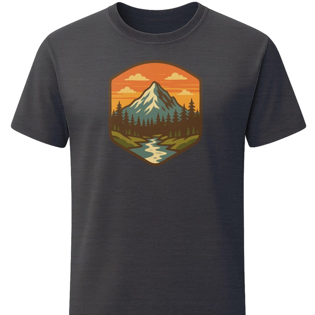 Vintage Majestic Mountain T-Shirt In S / Dark Heather Lightweight adventure tee for outdoor lovers Perfect for hiking camping or road trips Made from soft breathable cotton for all-day comfort Ideal for nature lovers and adventurers FAYO Threads outdoor apparel remember Fun Awaits You Outside