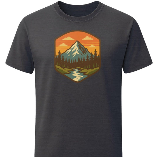 Vintage Majestic Mountain T-Shirt In S / Dark Heather Lightweight adventure tee for outdoor lovers Perfect for hiking camping or road trips Made from soft breathable cotton for all-day comfort Ideal for nature lovers and adventurers FAYO Threads outdoor apparel remember Fun Awaits You Outside