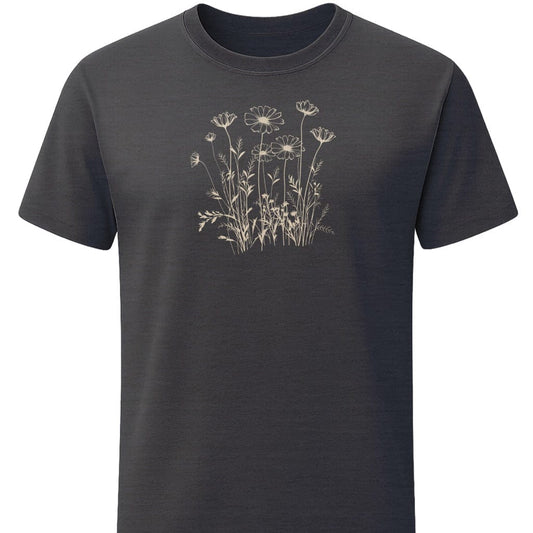 Wildflower Lines T-Shirt In S / Dark Heather Lightweight adventure tee for outdoor lovers Perfect for hiking camping or road trips Made from soft breathable cotton for all-day comfort Ideal for nature lovers and adventurers FAYO Threads outdoor apparel remember Fun Awaits You Outside