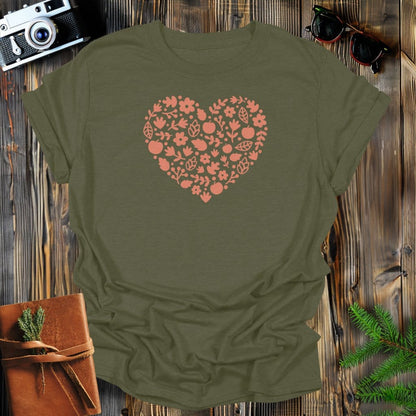 MyDesigns Physical Item S / Military Green Autumn Heart T-Shirt