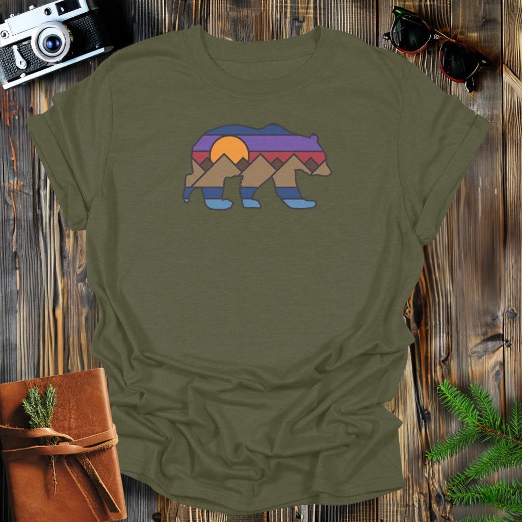 MyDesigns Physical Item S / Military Green Bear Sunset T-Shirt