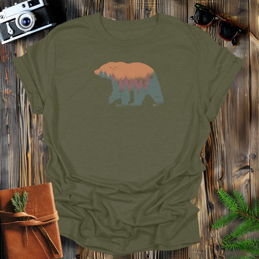 MyDesigns Physical Item S / Military Green Bear Trees Sillhouette Long Sleeve T-Shirt