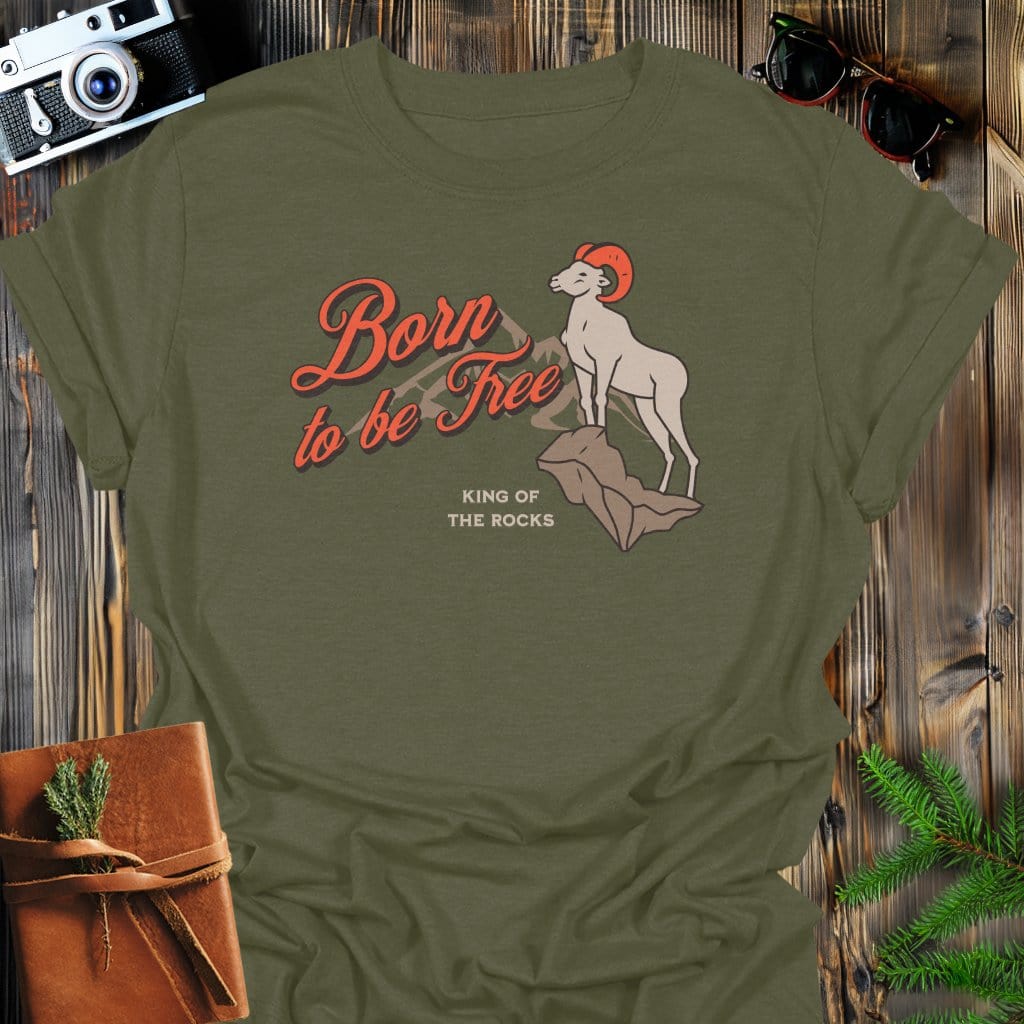 Free Bighorn Sheep T-Shirt In Military Green / S Lightweight adventure tee for outdoor lovers Perfect for hiking camping or road trips Made from soft breathable cotton for all-day comfort Ideal for nature lovers and adventurers FAYO Threads outdoor apparel remember Fun Awaits You Outside