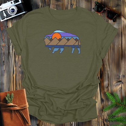 MyDesigns Physical Item S / Military Green Buffalo Sunset T-Shirt