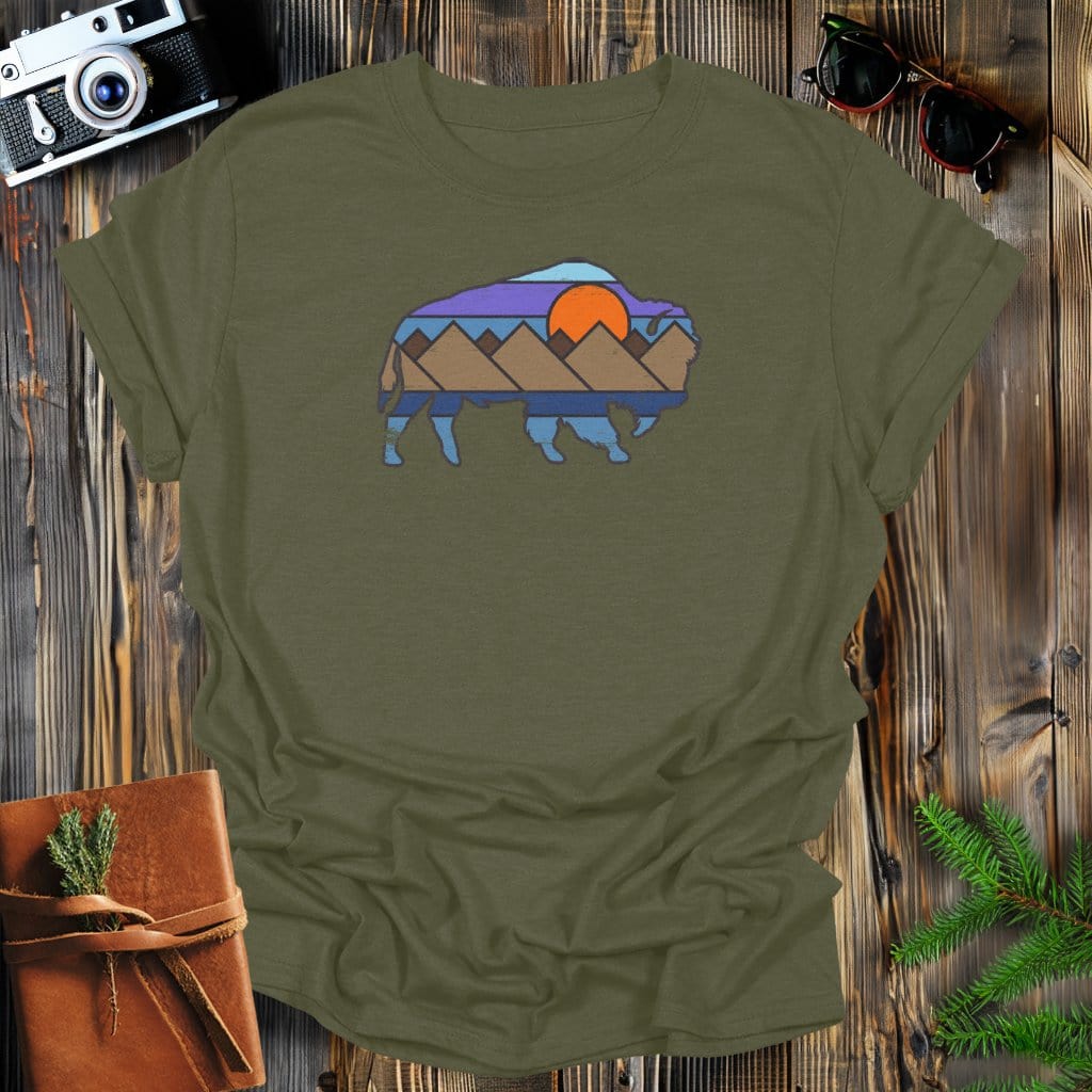 MyDesigns Physical Item S / Military Green Distressed Buffalo Sunset T-Shirt