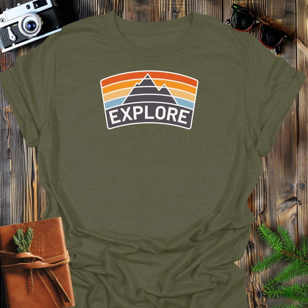 Explore Badge T-Shirt In Military Green / S Lightweight adventure tee for outdoor lovers Perfect for hiking camping or road trips Made from soft breathable cotton for all-day comfort Ideal for nature lovers and adventurers FAYO Threads outdoor apparel remember Fun Awaits You Outside
