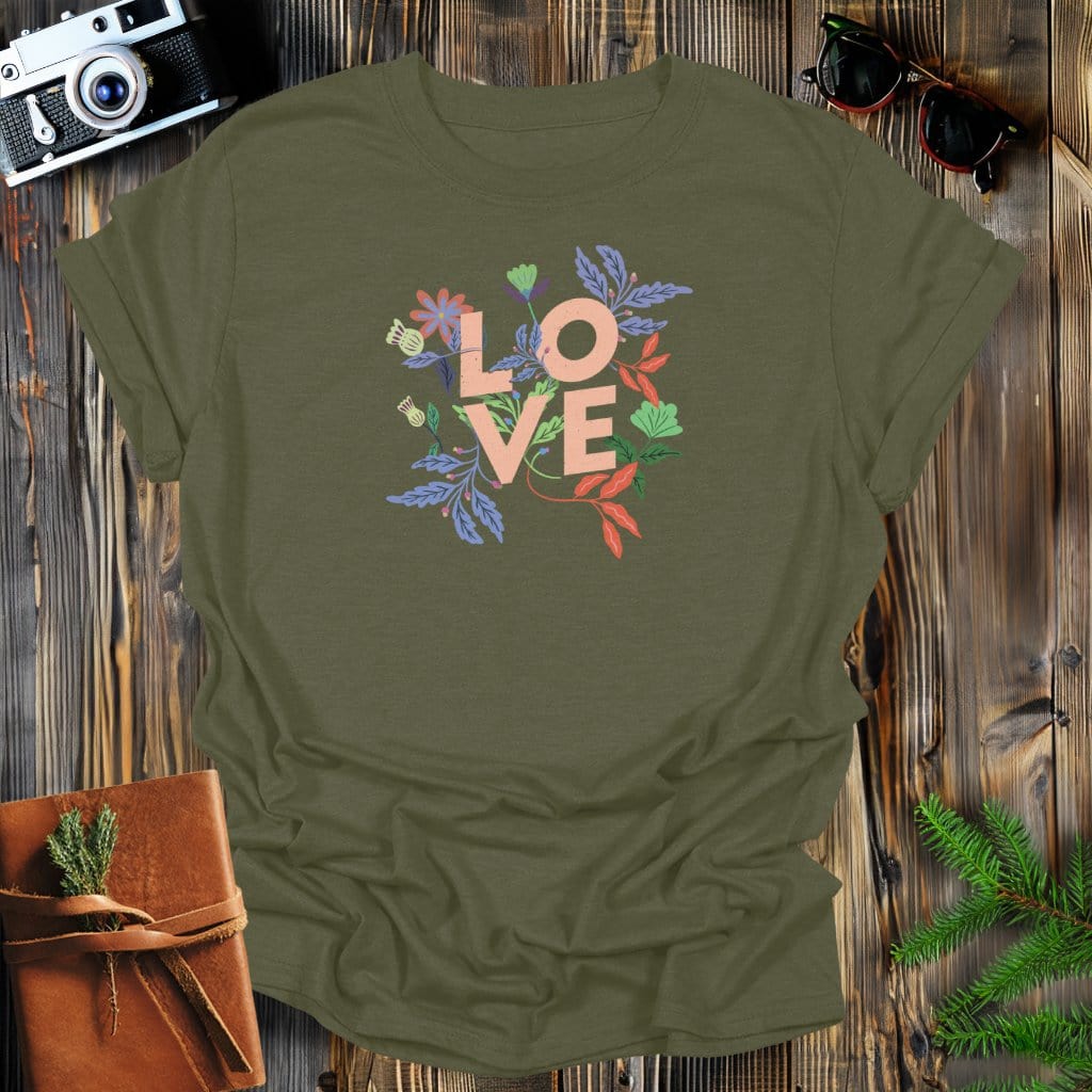 MyDesigns Physical Item S / Military Green Floral Love Long Sleeve T-Shirt