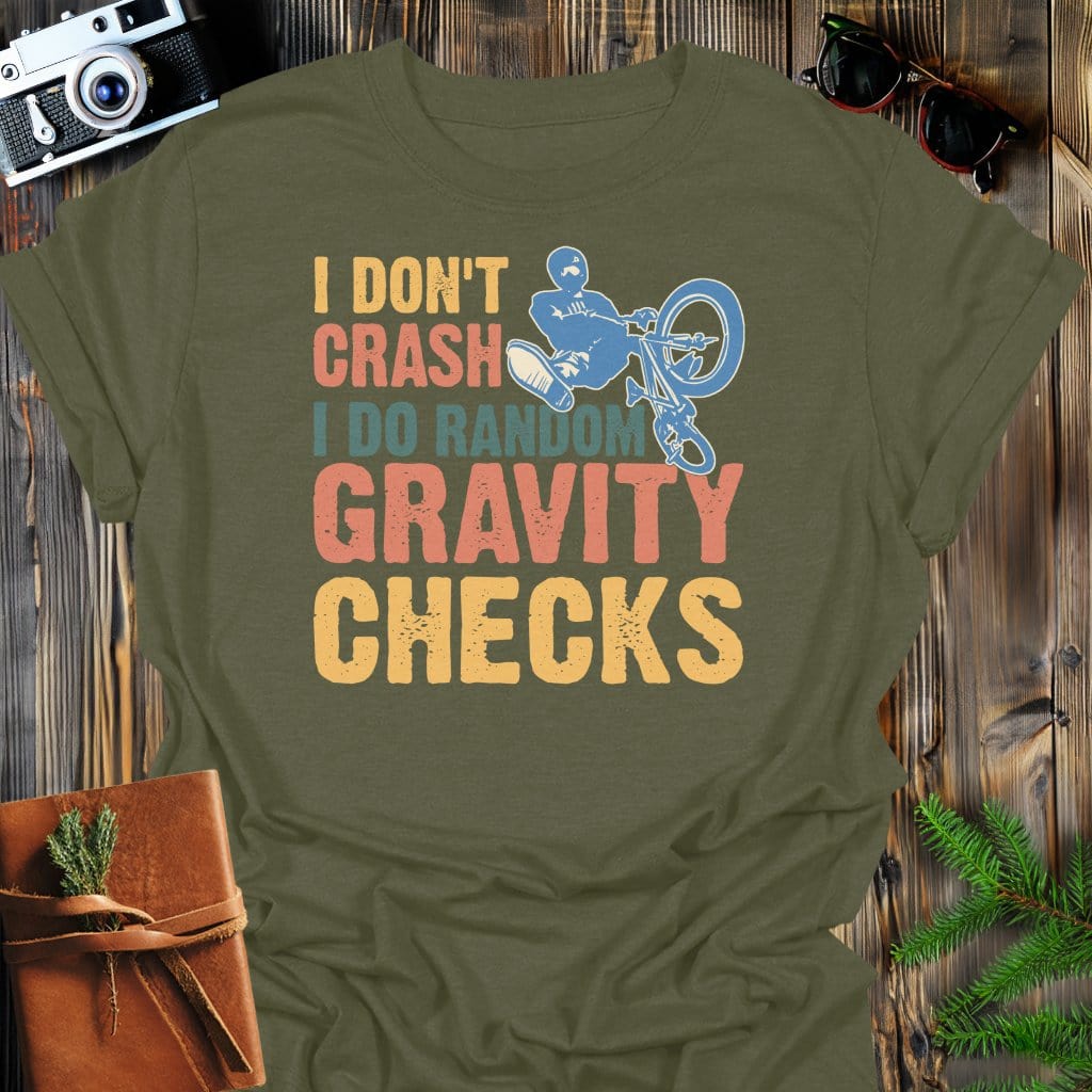 Gravity Check T-Shirt In Military Green / S Lightweight adventure tee for outdoor lovers Perfect for hiking camping or road trips Made from soft breathable cotton for all-day comfort Ideal for nature lovers and adventurers FAYO Threads outdoor apparel remember Fun Awaits You Outside
