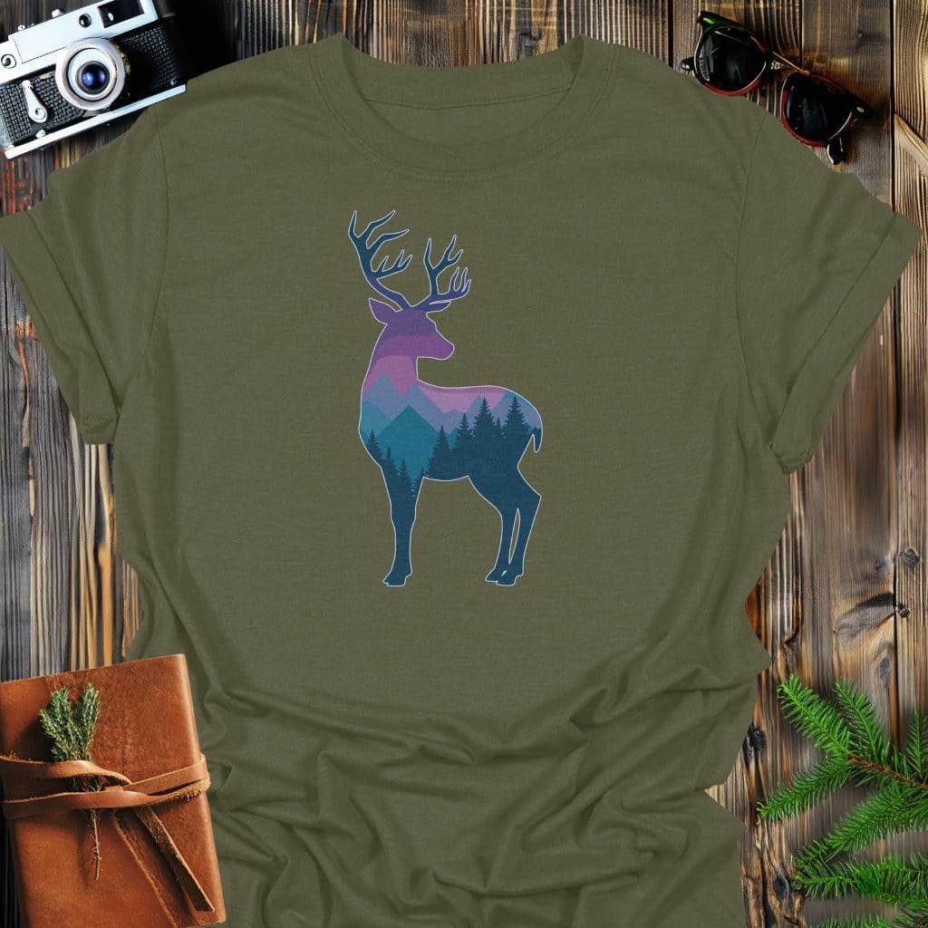 Mountain Buck T-Shirt In Military Green / S Lightweight adventure tee for outdoor lovers Perfect for hiking camping or road trips Made from soft breathable cotton for all-day comfort Ideal for nature lovers and adventurers FAYO Threads outdoor apparel remember Fun Awaits You Outside