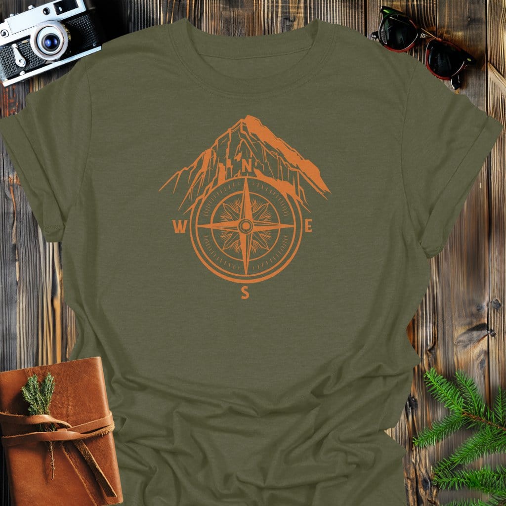 Mountain Compass T-Shirt In Military Green / S Lightweight adventure tee for outdoor lovers Perfect for hiking camping or road trips Made from soft breathable cotton for all-day comfort Ideal for nature lovers and adventurers FAYO Threads outdoor apparel remember Fun Awaits You Outside