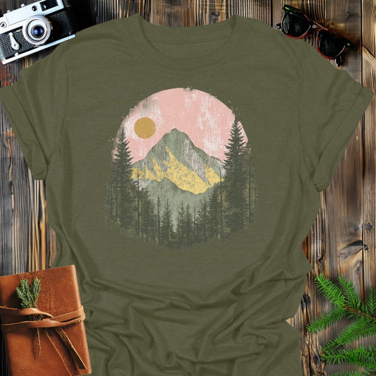 Rustic Summit T-Shirt In Military Green / S Lightweight adventure tee for outdoor lovers Perfect for hiking camping or road trips Made from soft breathable cotton for all-day comfort Ideal for nature lovers and adventurers FAYO Threads outdoor apparel remember Fun Awaits You Outside
