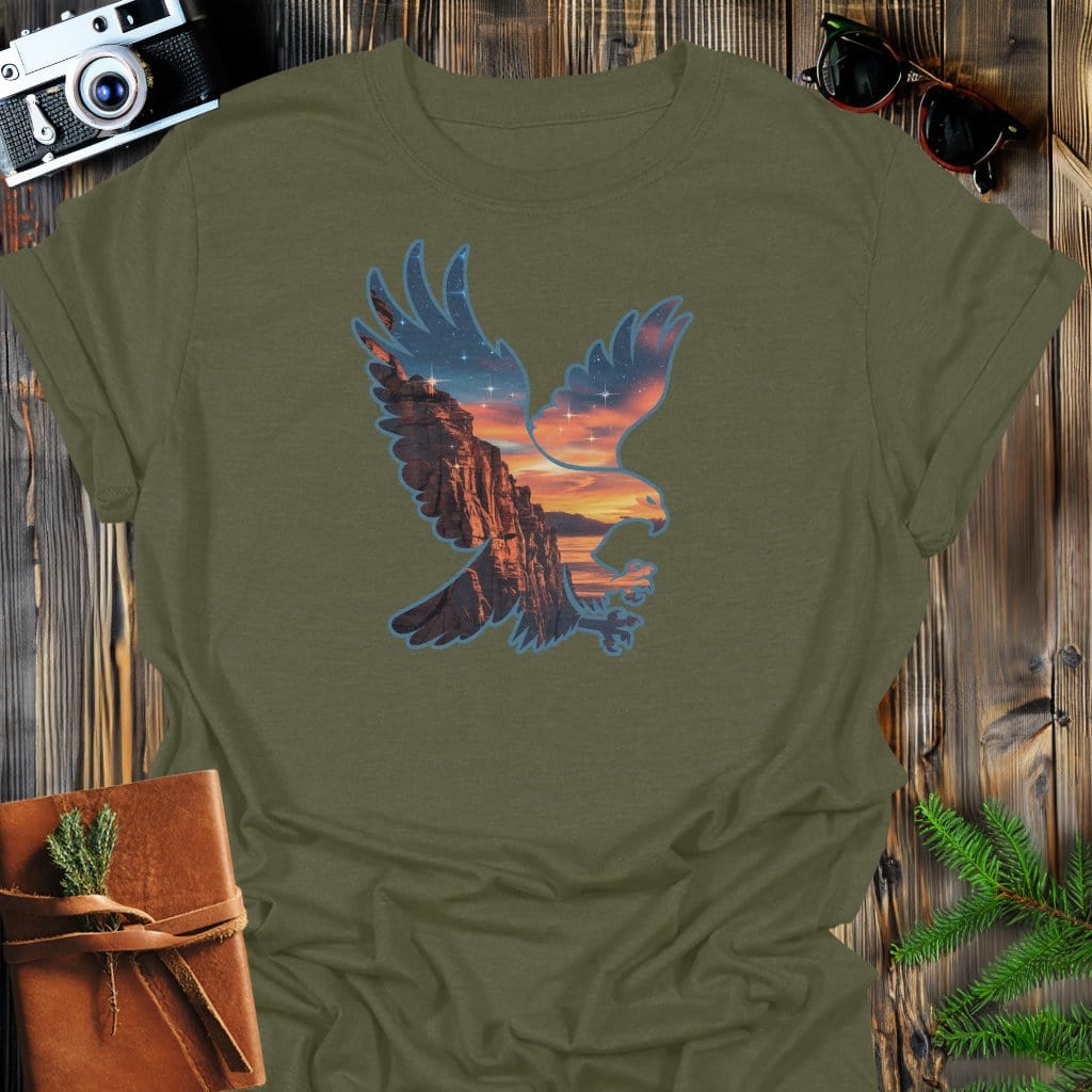 Skybound Spirit T-Shirt In Military Green / S Lightweight adventure tee for outdoor lovers Perfect for hiking camping or road trips Made from soft breathable cotton for all-day comfort Ideal for nature lovers and adventurers FAYO Threads outdoor apparel remember Fun Awaits You Outside