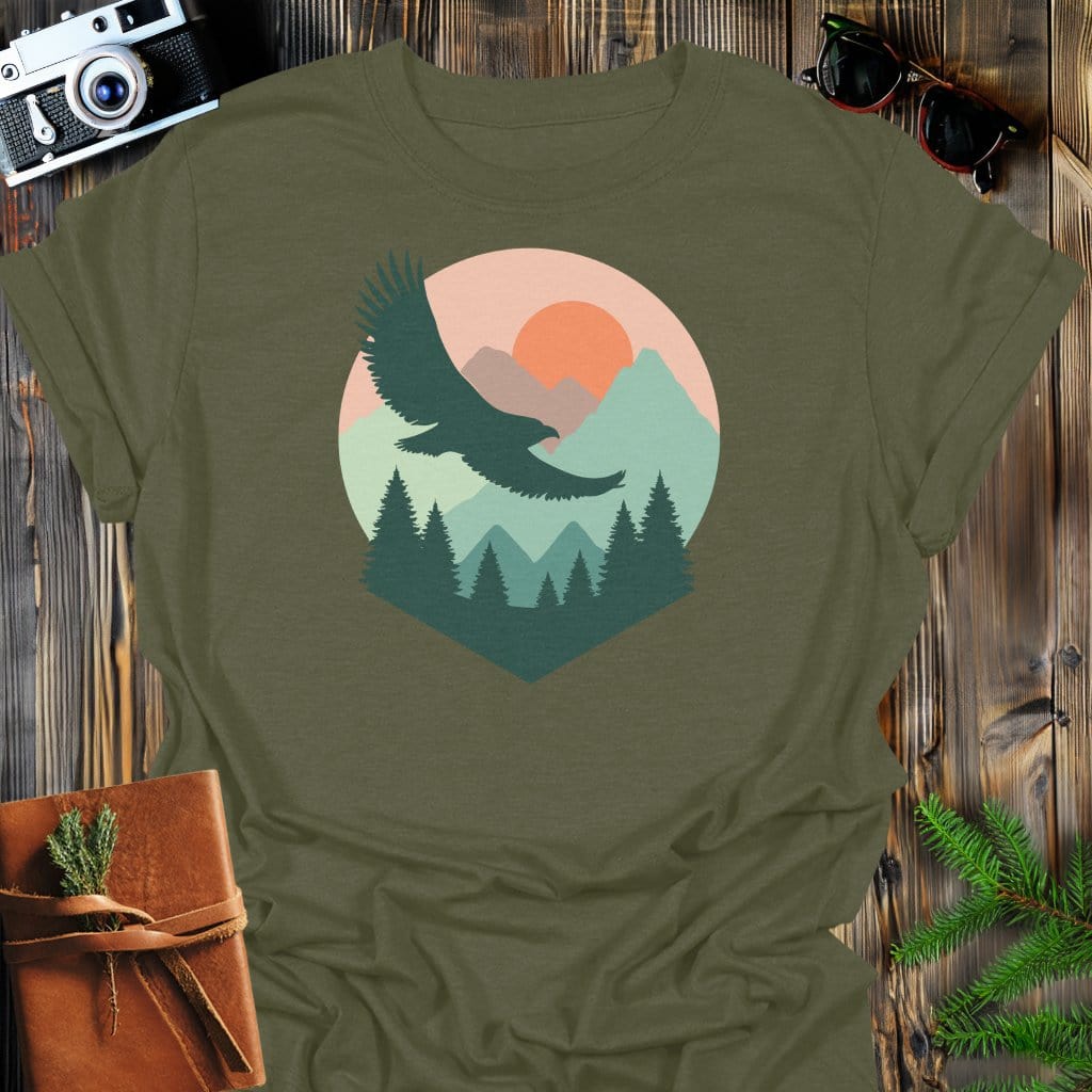 Summit Soar T-Shirt In Military Green / S Lightweight adventure tee for outdoor lovers Perfect for hiking camping or road trips Made from soft breathable cotton for all-day comfort Ideal for nature lovers and adventurers FAYO Threads outdoor apparel remember Fun Awaits You Outside