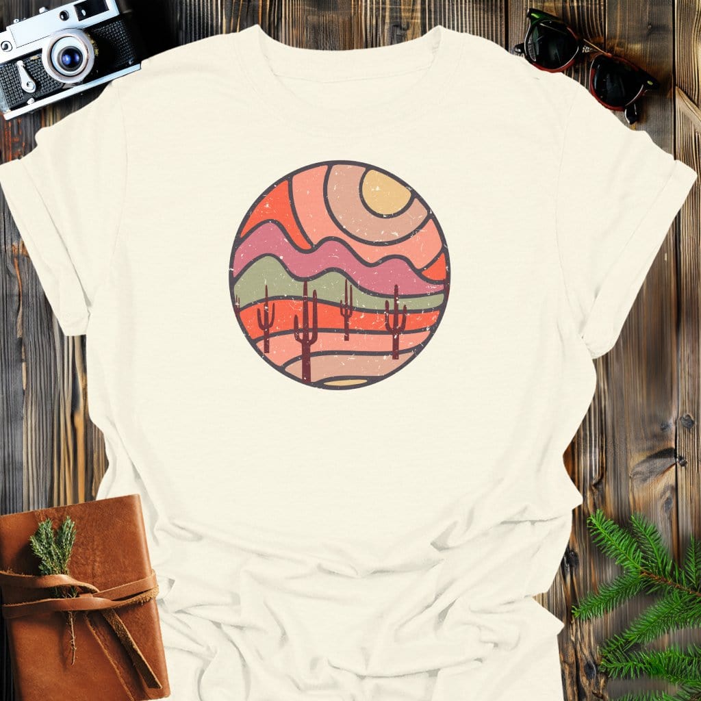 Desert Mirage T-Shirt In Natural / S Lightweight adventure tee for outdoor lovers Perfect for hiking camping or road trips Made from soft breathable cotton for all-day comfort Ideal for nature lovers and adventurers FAYO Threads outdoor apparel remember Fun Awaits You Outside