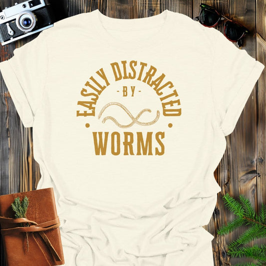 Distracted By Worms T-Shirt In S / Natural Lightweight adventure tee for outdoor lovers Perfect for hiking camping or road trips Made from soft breathable cotton for all-day comfort Ideal for nature lovers and adventurers FAYO Threads outdoor apparel remember Fun Awaits You Outside