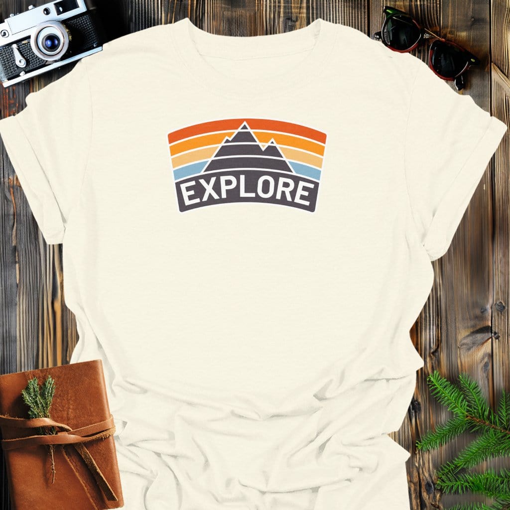 Explore Badge T-Shirt In Natural / S Lightweight adventure tee for outdoor lovers Perfect for hiking camping or road trips Made from soft breathable cotton for all-day comfort Ideal for nature lovers and adventurers FAYO Threads outdoor apparel remember Fun Awaits You Outside