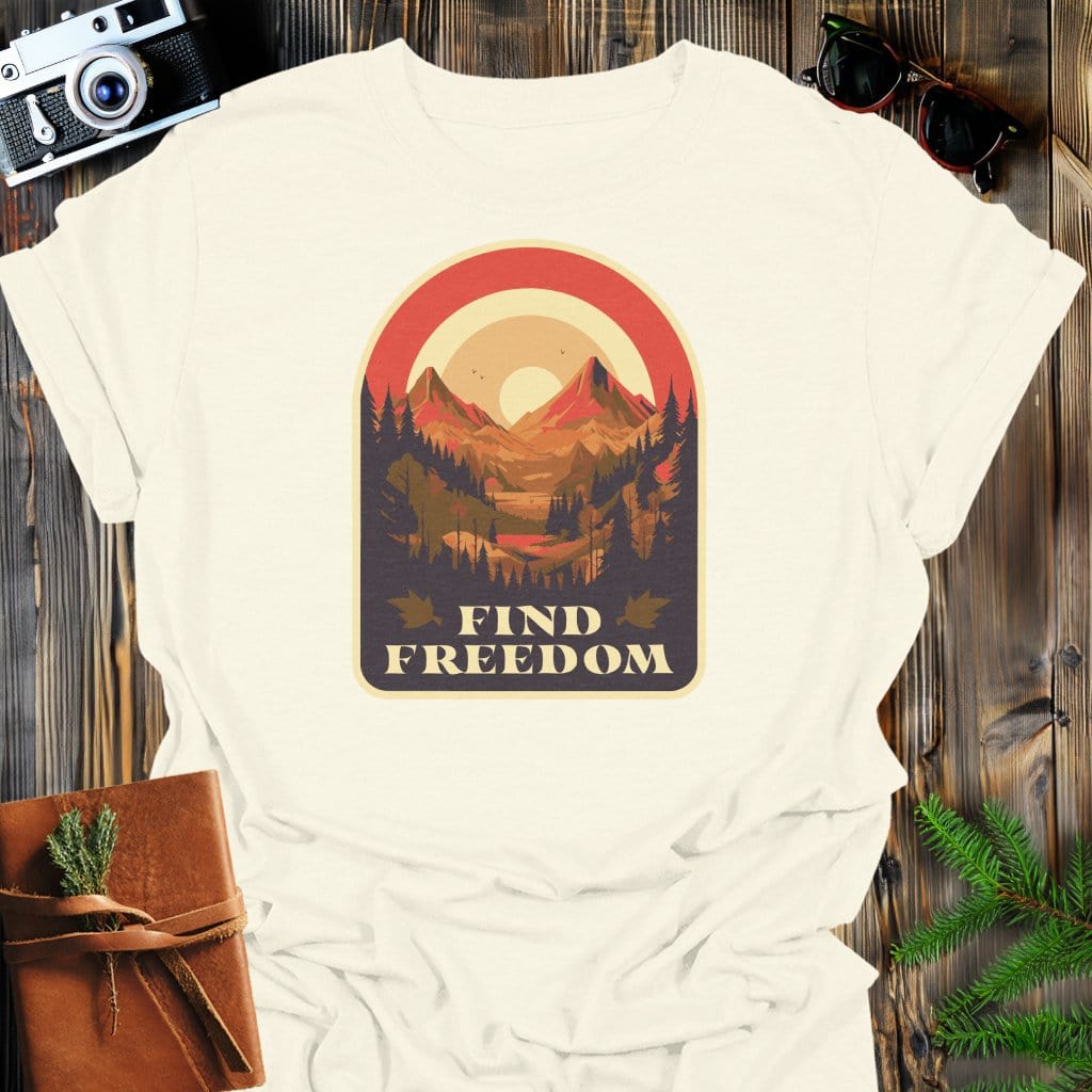 Find Freedom T-Shirt In Natural / S Lightweight adventure tee for outdoor lovers Perfect for hiking camping or road trips Made from soft breathable cotton for all-day comfort Ideal for nature lovers and adventurers FAYO Threads outdoor apparel remember Fun Awaits You Outside