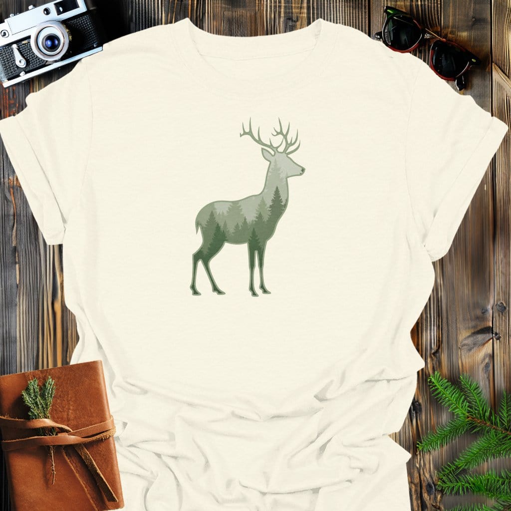 Forest Stag T-Shirt In Natural / S Lightweight adventure tee for outdoor lovers Perfect for hiking camping or road trips Made from soft breathable cotton for all-day comfort Ideal for nature lovers and adventurers FAYO Threads outdoor apparel remember Fun Awaits You Outside