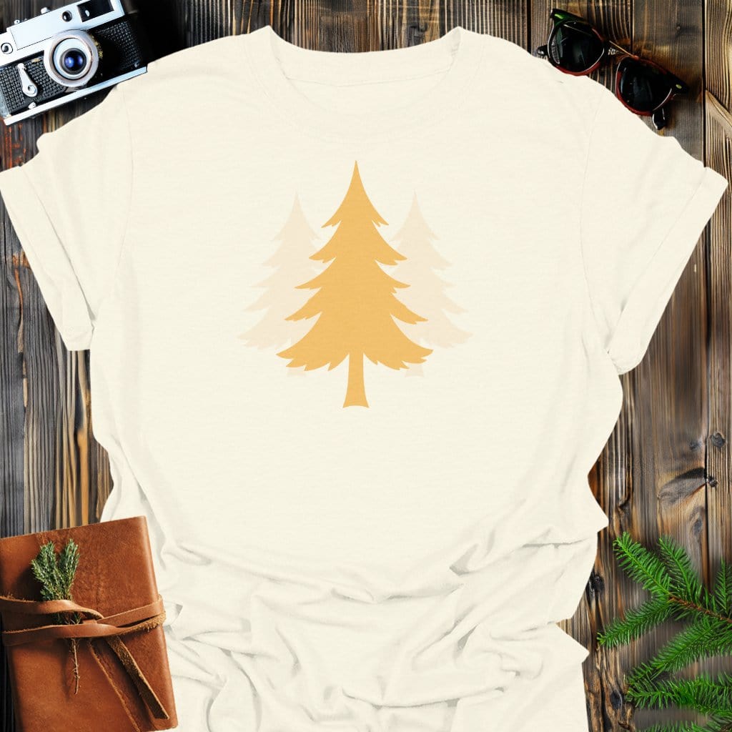 Golden Evergreen T-Shirt In Natural / S Lightweight adventure tee for outdoor lovers Perfect for hiking camping or road trips Made from soft breathable cotton for all-day comfort Ideal for nature lovers and adventurers FAYO Threads outdoor apparel remember Fun Awaits You Outside