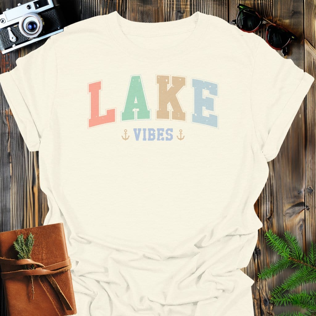 Lake Vibes T-Shirt In Natural / S Lightweight adventure tee for outdoor lovers Perfect for hiking camping or road trips Made from soft breathable cotton for all-day comfort Ideal for nature lovers and adventurers FAYO Threads outdoor apparel remember Fun Awaits You Outside