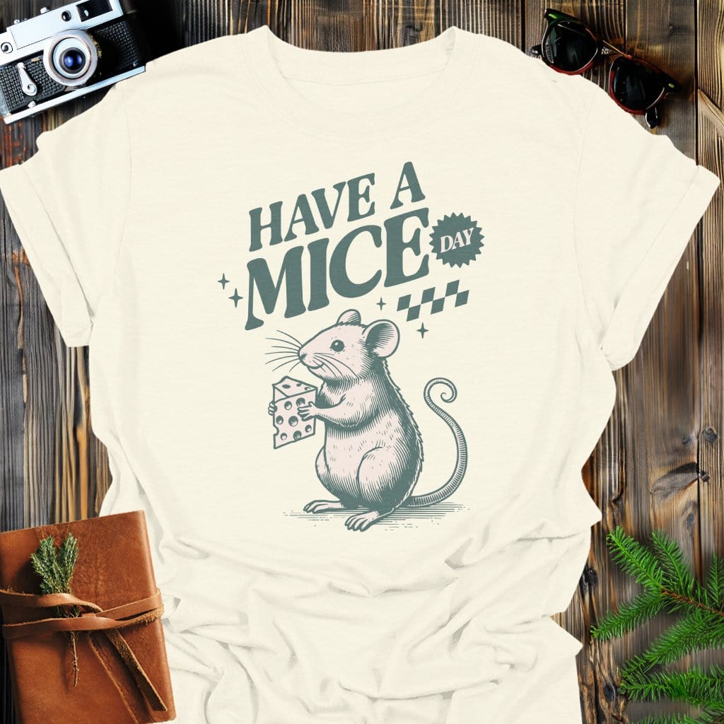 Mice Day T-Shirt In Natural / S Lightweight adventure tee for outdoor lovers Perfect for hiking camping or road trips Made from soft breathable cotton for all-day comfort Ideal for nature lovers and adventurers FAYO Threads outdoor apparel remember Fun Awaits You Outside