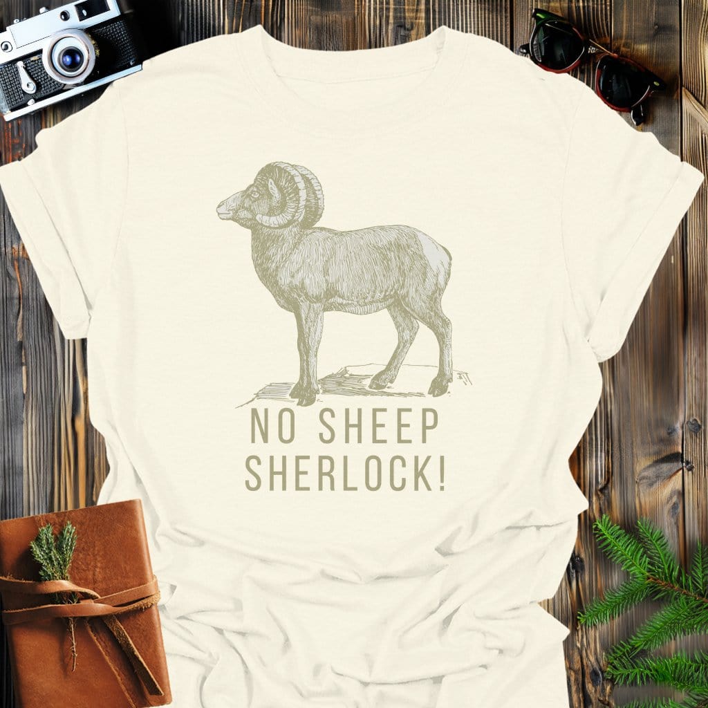 No Sheep Sherlock T-Shirt In Natural / S Lightweight adventure tee for outdoor lovers Perfect for hiking camping or road trips Made from soft breathable cotton for all-day comfort Ideal for nature lovers and adventurers FAYO Threads outdoor apparel remember Fun Awaits You Outside