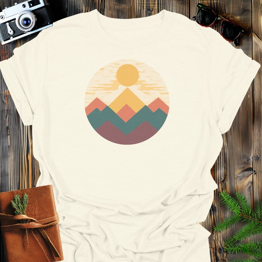 Retro Horizon T-Shirt In Natural / S Lightweight adventure tee for outdoor lovers Perfect for hiking camping or road trips Made from soft breathable cotton for all-day comfort Ideal for nature lovers and adventurers FAYO Threads outdoor apparel remember Fun Awaits You Outside