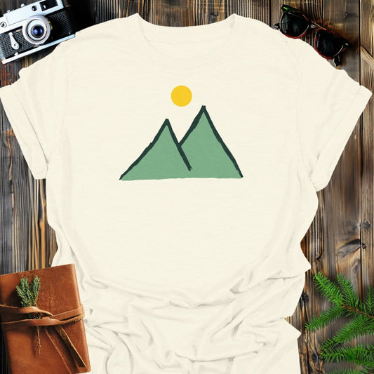 Sunny Peaks T-Shirt In Natural / S Lightweight adventure tee for outdoor lovers Perfect for hiking camping or road trips Made from soft breathable cotton for all-day comfort Ideal for nature lovers and adventurers FAYO Threads outdoor apparel remember Fun Awaits You Outside