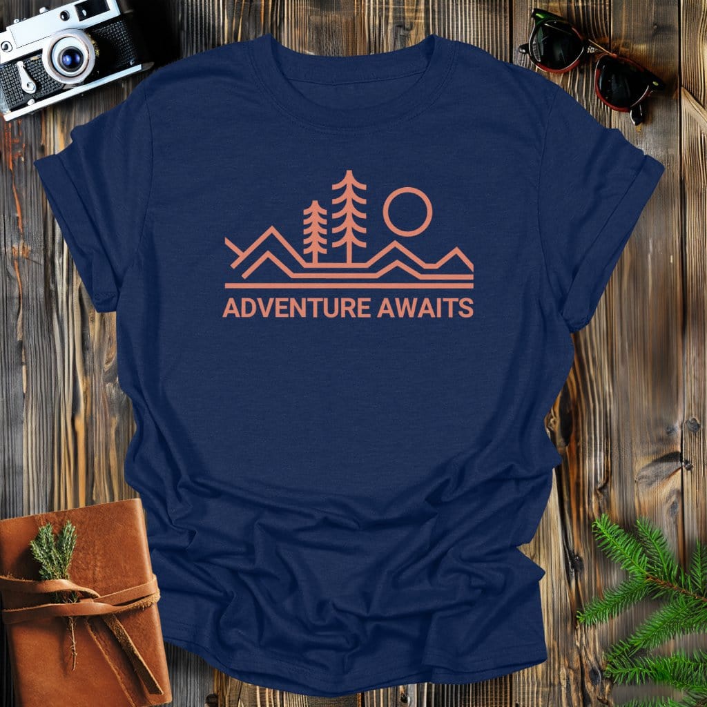 MyDesigns Physical Item S / Navy Adventure Awaits Mountain T-Shirt