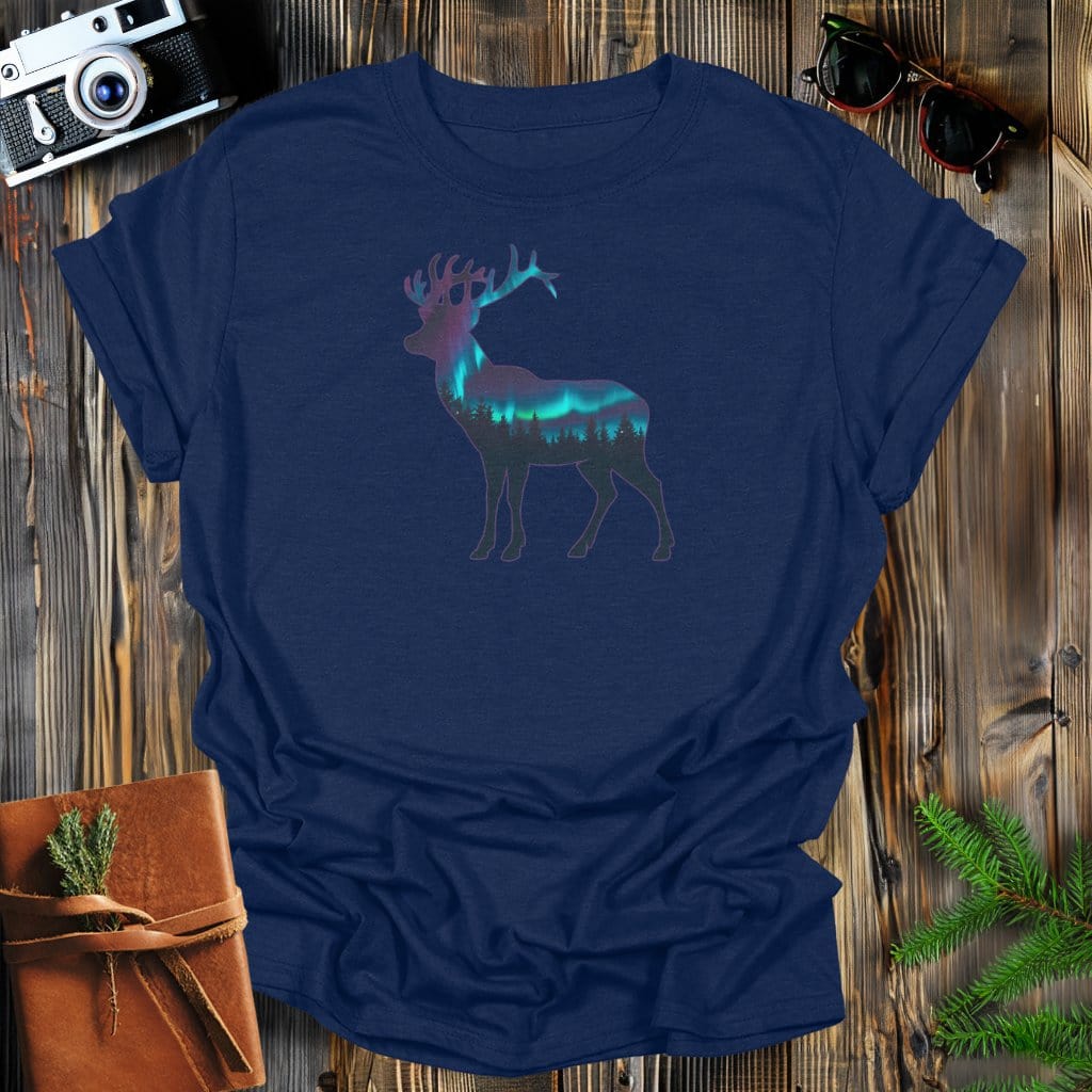 MyDesigns Physical Item S / Navy Aurora Borealis Buck T-Shirt