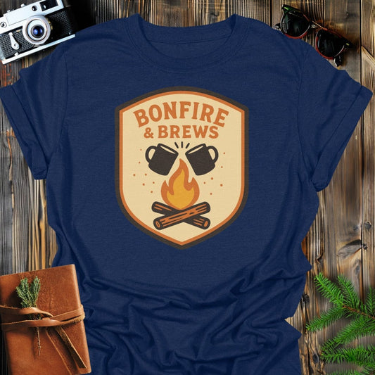 Bonfire & Brews T-Shirt In S / Navy Lightweight adventure tee for outdoor lovers Perfect for hiking camping or road trips Made from soft breathable cotton for all-day comfort Ideal for nature lovers and adventurers FAYO Threads outdoor apparel remember Fun Awaits You Outside