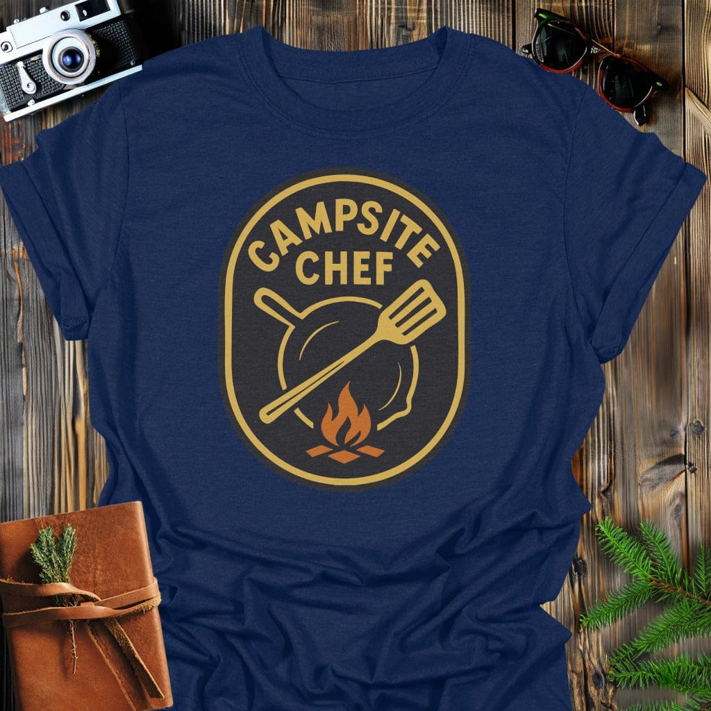 Campsite Chef T-Shirt In S / Navy Lightweight adventure tee for outdoor lovers Perfect for hiking camping or road trips Made from soft breathable cotton for all-day comfort Ideal for nature lovers and adventurers FAYO Threads outdoor apparel remember Fun Awaits You Outside