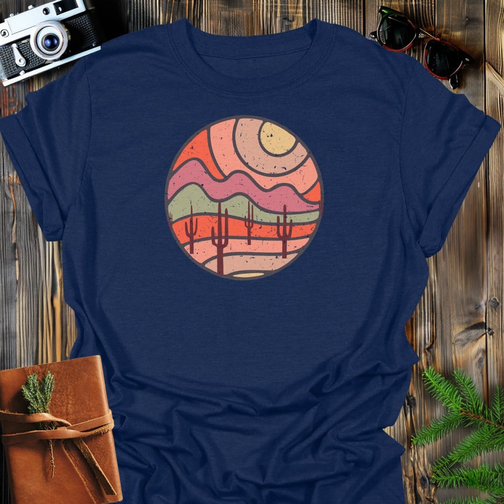 Desert Mirage T-Shirt In Navy / S Lightweight adventure tee for outdoor lovers Perfect for hiking camping or road trips Made from soft breathable cotton for all-day comfort Ideal for nature lovers and adventurers FAYO Threads outdoor apparel remember Fun Awaits You Outside