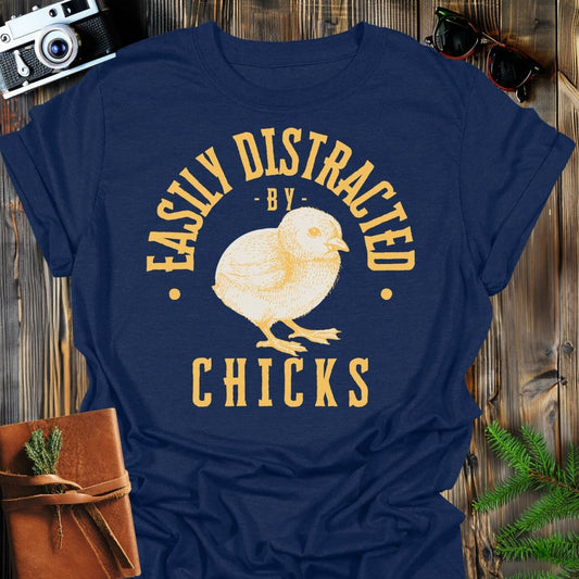 Distracted by Chicks T-Shirt In S / Navy Lightweight adventure tee for outdoor lovers Perfect for hiking camping or road trips Made from soft breathable cotton for all-day comfort Ideal for nature lovers and adventurers FAYO Threads outdoor apparel remember Fun Awaits You Outside