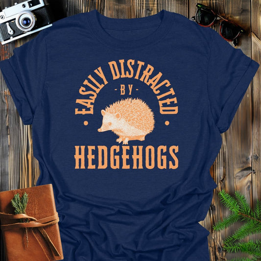 Distracted By Hedgehogs T-Shirt In S / Navy Lightweight adventure tee for outdoor lovers Perfect for hiking camping or road trips Made from soft breathable cotton for all-day comfort Ideal for nature lovers and adventurers FAYO Threads outdoor apparel remember Fun Awaits You Outside