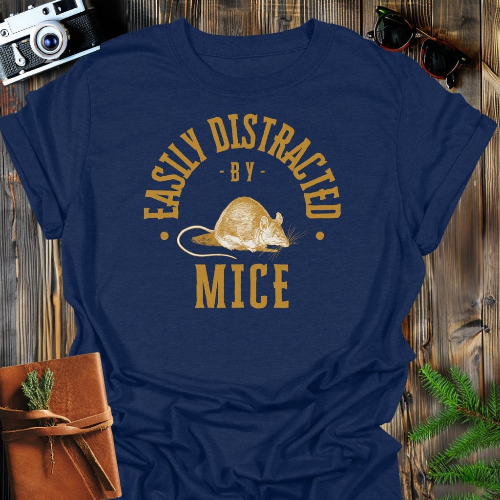 Distracted By Mice T-Shirt In S / Navy Lightweight adventure tee for outdoor lovers Perfect for hiking camping or road trips Made from soft breathable cotton for all-day comfort Ideal for nature lovers and adventurers FAYO Threads outdoor apparel remember Fun Awaits You Outside