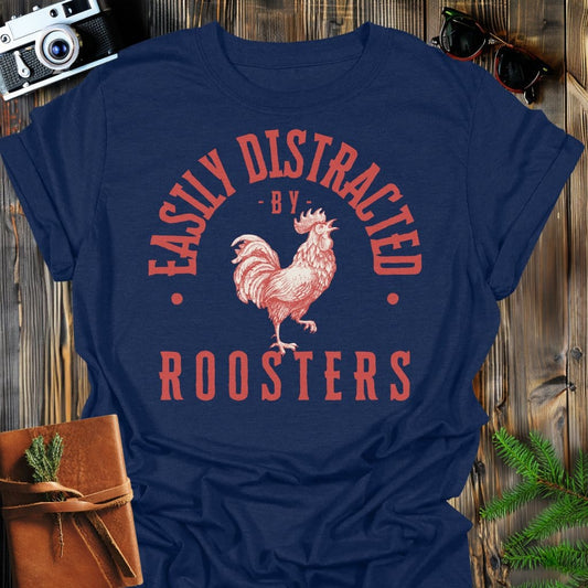 Distracted by Roosters T-Shirt In S / Navy Lightweight adventure tee for outdoor lovers Perfect for hiking camping or road trips Made from soft breathable cotton for all-day comfort Ideal for nature lovers and adventurers FAYO Threads outdoor apparel remember Fun Awaits You Outside
