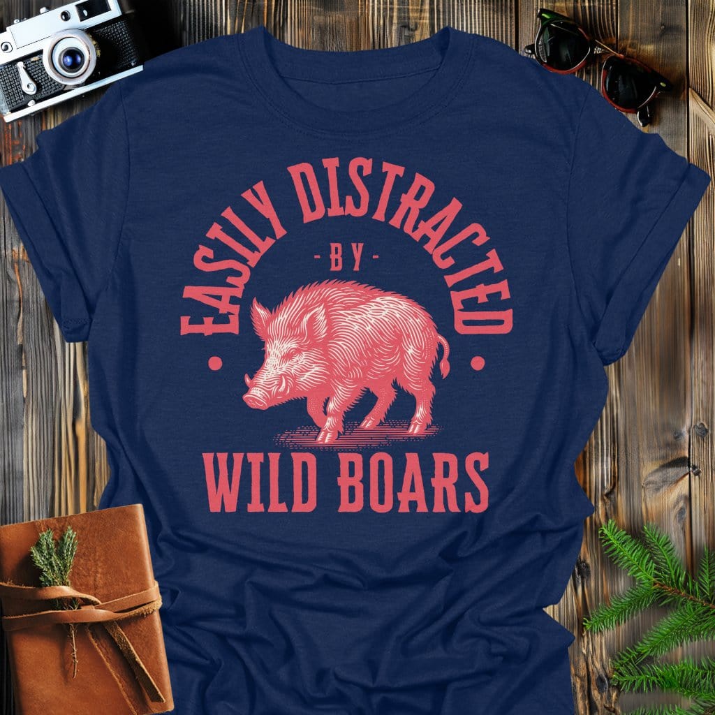 Distracted by Wild Boars T-Shirt In S / Navy Lightweight adventure tee for outdoor lovers Perfect for hiking camping or road trips Made from soft breathable cotton for all-day comfort Ideal for nature lovers and adventurers FAYO Threads outdoor apparel remember Fun Awaits You Outside