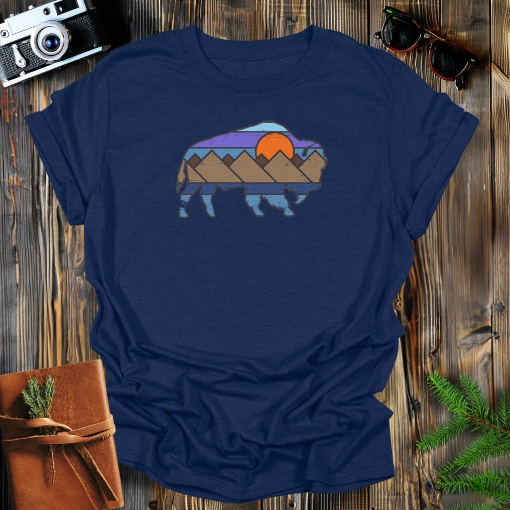 MyDesigns Physical Item S / Navy Distressed Buffalo Sunset T-Shirt