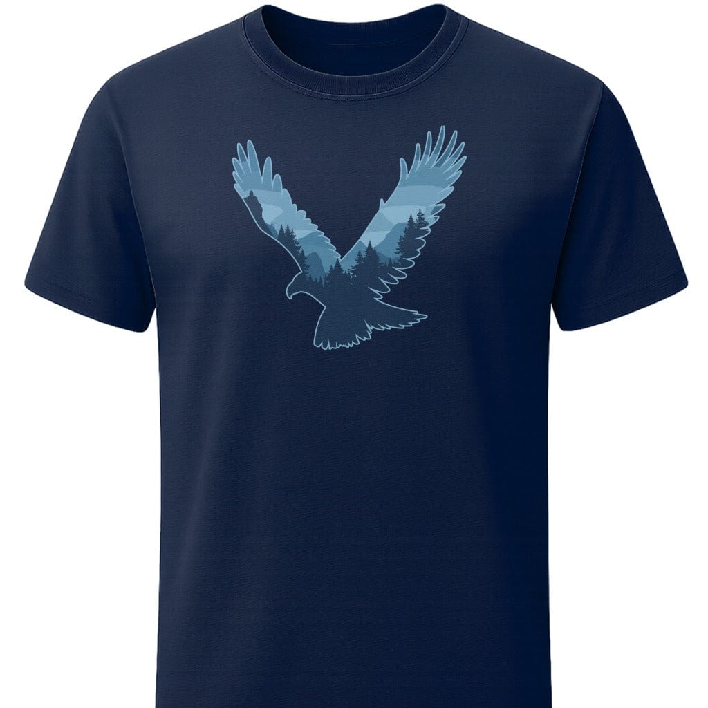 Eagle Flight T-Shirt In S / Navy Lightweight adventure tee for outdoor lovers Perfect for hiking camping or road trips Made from soft breathable cotton for all-day comfort Ideal for nature lovers and adventurers FAYO Threads outdoor apparel remember Fun Awaits You Outside