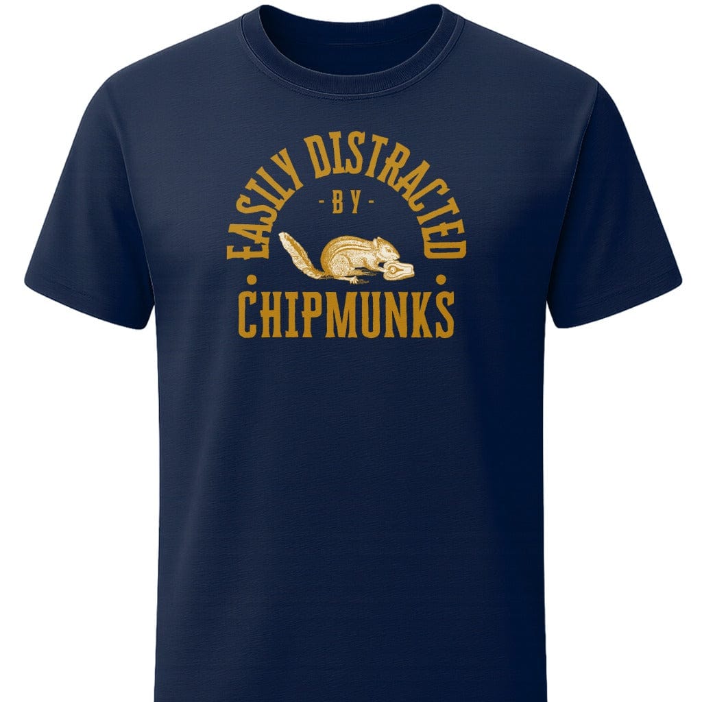 Easily Distracted By Chipmunks T-Shirt In S / Navy Lightweight adventure tee for outdoor lovers Perfect for hiking camping or road trips Made from soft breathable cotton for all-day comfort Ideal for nature lovers and adventurers FAYO Threads outdoor apparel remember Fun Awaits You Outside